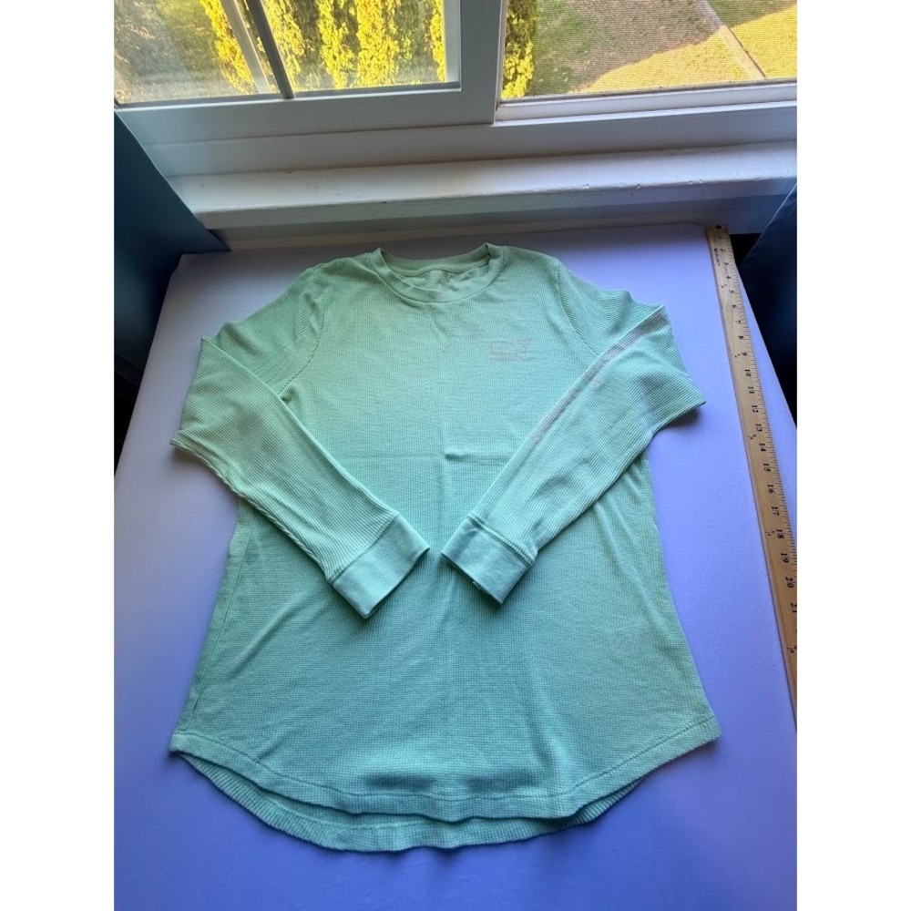 Preppy Vineyard Vines Mint Green Waffle Knit Thermal Long Sleeve Whale Logo L
